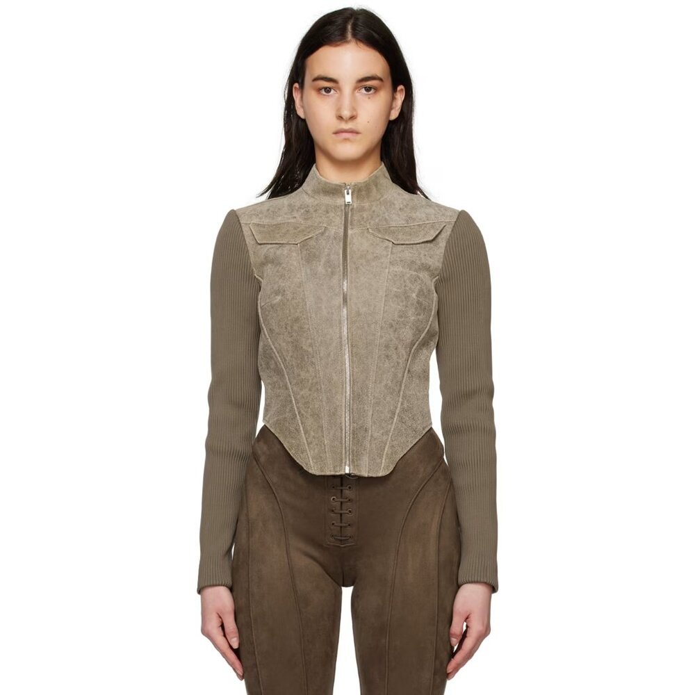 MISBHV Taupe Cracked Leather Jacket